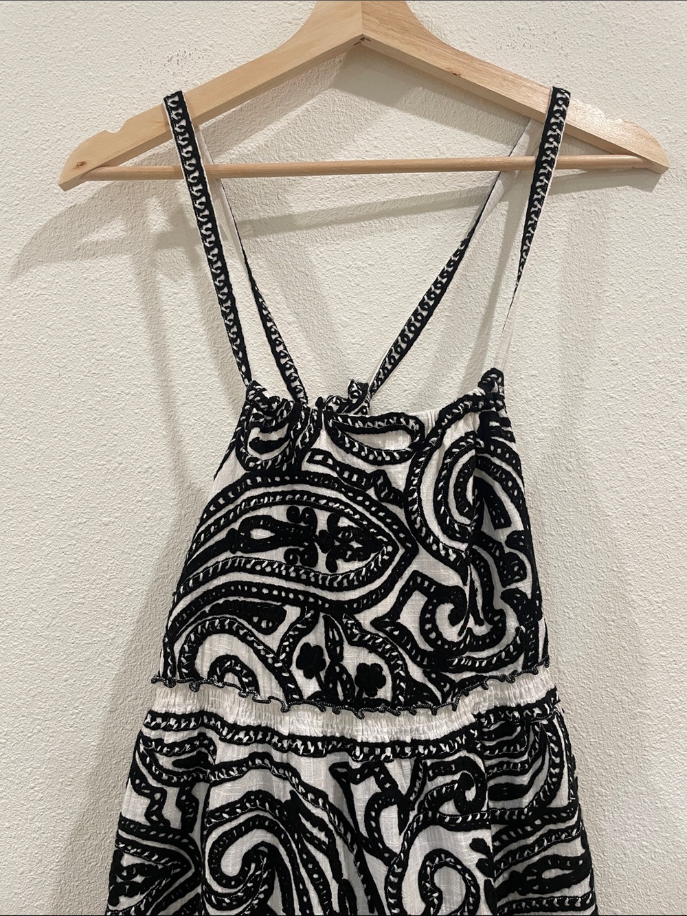 Sézane Anaka Dress Black & Cream Embroidered Print Tiered Maxi Dress 36 - Picture 5 of 14